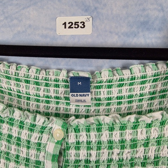 Old Navy Womens Green Gingham Smocked Tiered Midi Dress Flutter Sleeve Medium - Picture 2 of 8